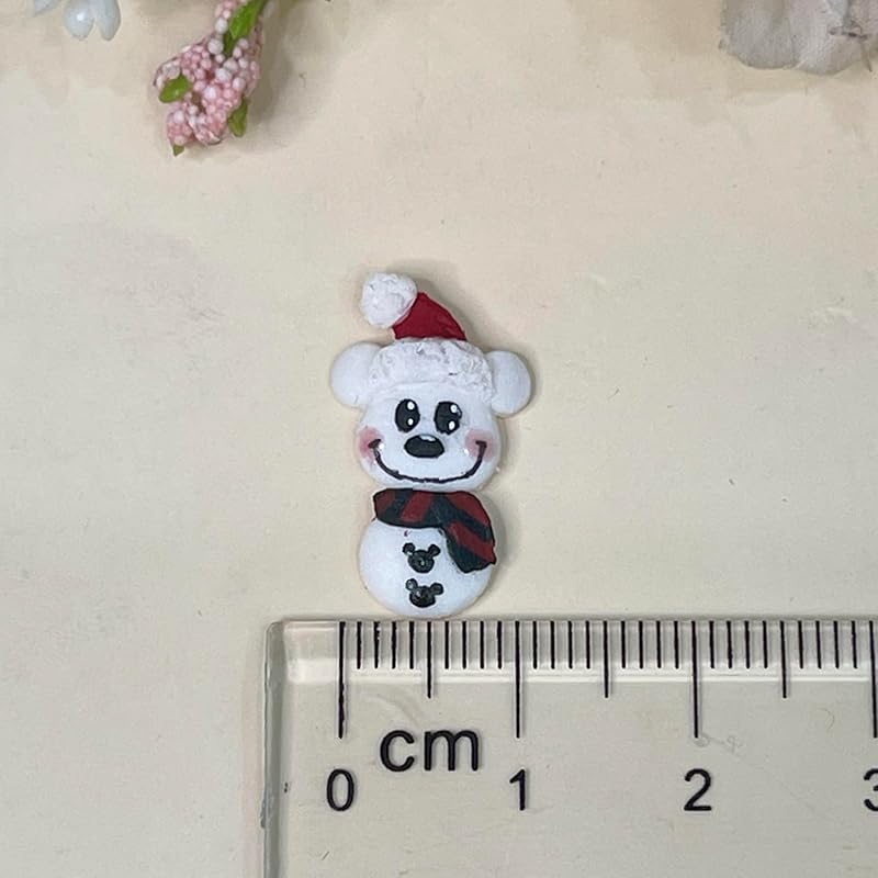 Set 8Pcs 3D Acrylic Christmas Nail Art Charms- Santa, Snowman, Reindeer,Pine tree, Penguin, Bear heart Handmade by Acrylic Powder - Haflona Flowers NAils (Snowmouse-8Pcs)