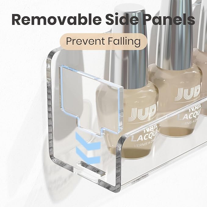 NIUBEE 24 Inches Nail Polish Rack Wall Mounted Shelf with Removable Anti-slip End Inserts, Clear Acrylic Nail Polish Organizer Display 150 Bottles