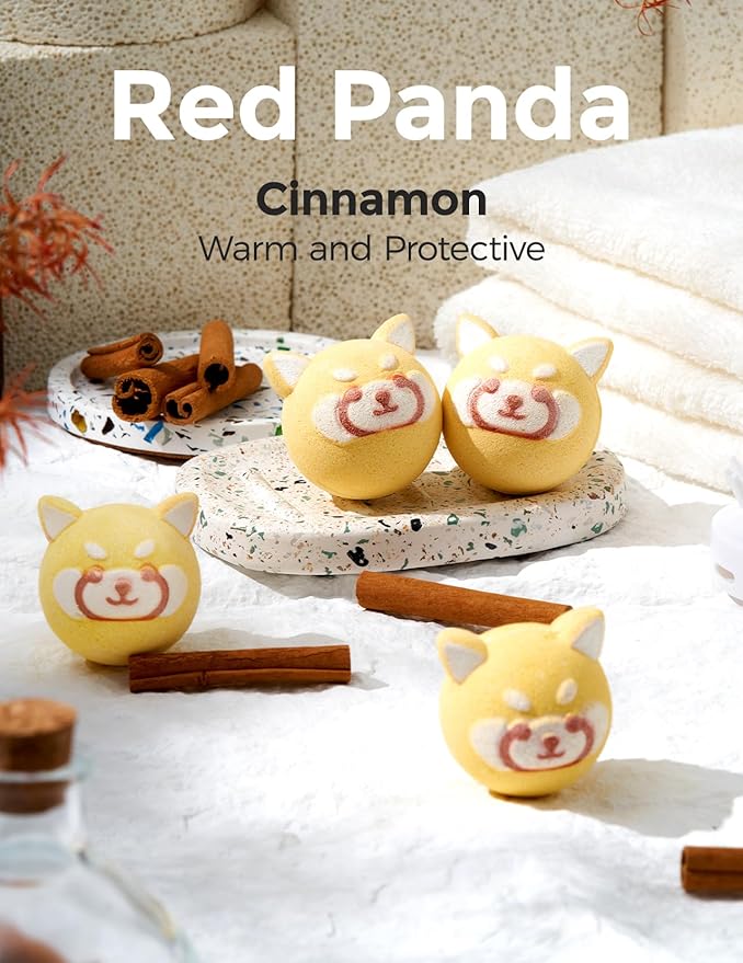 Momcozy Natural&Organic Essential Oil Bath Bombs,14 Pcs Bubble Bath Fizzy Balls with Red Panda Animal Shapes,Bath Bombs Gift Set for Kids Girls Boys Toddler,Ideal Gift for Easter Egg,Bath Bomb Kit