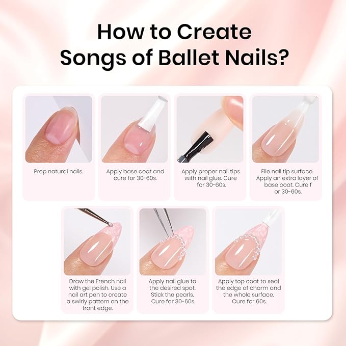 Beetles Gel Nail Polish Gift Set, Beetles X DIY Nail Songs of Ballet Nail Trend Set Pearl nail polish with Nail Charm Ribbon Bow Pearls French Stickers DIY Collection home Salon Gift for Women