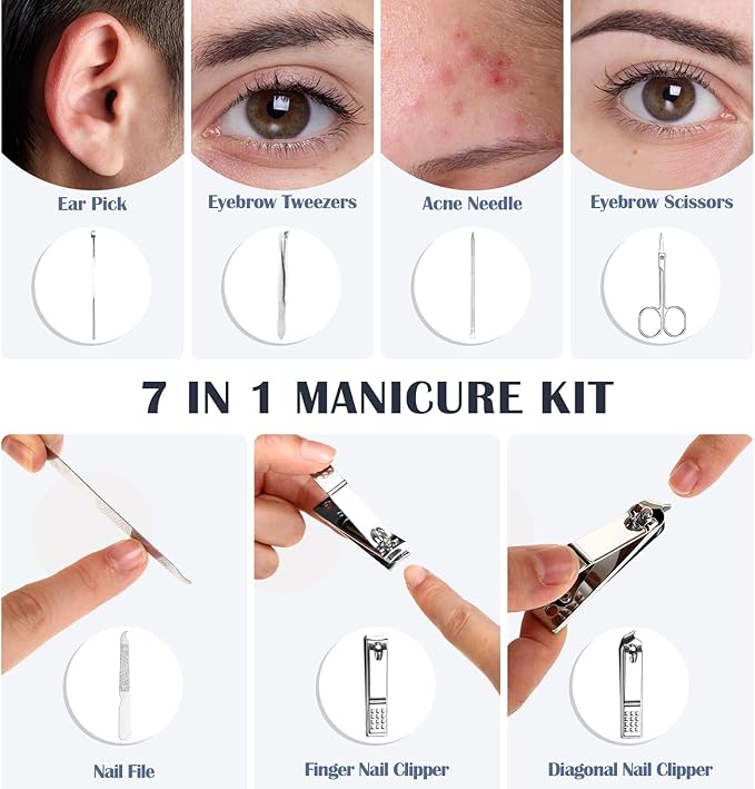 WILLBOND 12 Sets Manicure Set Nail Clippers Pedicure Kit 7 in 1 Stainless Steel Professional Pedicure Set Grooming Kits Nail Care Tools with Travel Case Multi Color(Morandi Colors)