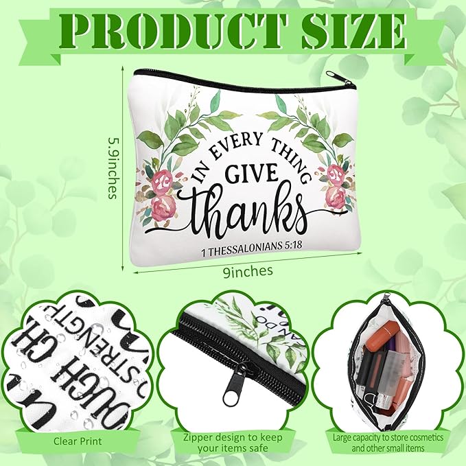 Pinkunn 16 Pcs Canvas Cosmetic Bag Bulk Inspirational Quotes Makeup Bags with Zipper Encouragement Travel Toiletry Pouch Appreciation Gift for Christmas Teacher Birthday Graduation(Bible Leaves)