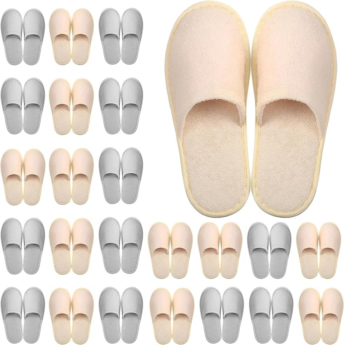 Geyoga 24 Pairs Disposable Slippers for Guests Bulk 2 Size Cotton Hotel Spa House Slippers for Graduation Wedding Party Shoeless Home Travel Individually Wrapped