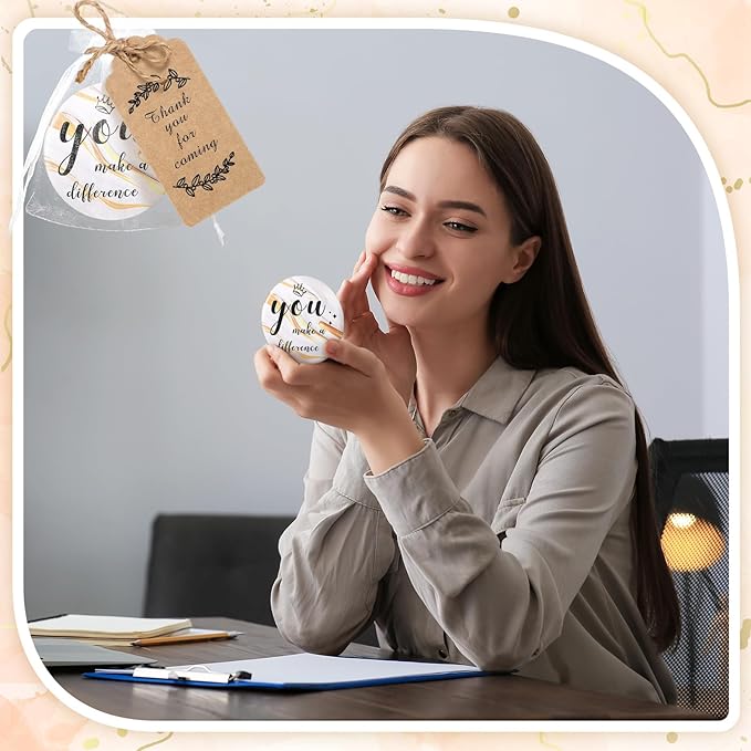 Tradder 50 Sets Compact Mirrors Bulk Women Gifts Inspirational Appreciation Employee Gifts Small Purse Pocket Makeup Mirrors for Mother's Day Coworker Nurse Bridal Souvenir Bags(White Gold)