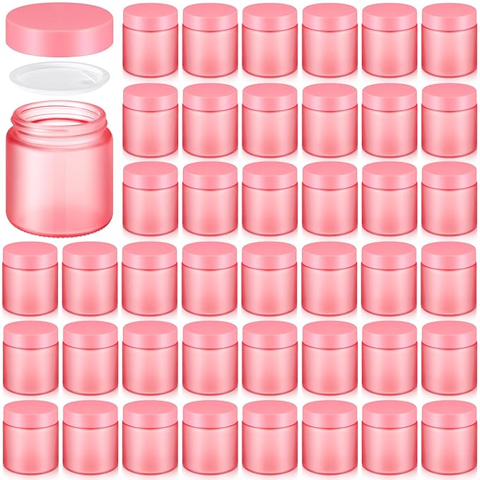 Norme 48 Pcs 4 oz Glass Jars with Lids Leakproof Round Airtight Empty Cosmetic Jars with Inner Liners Lid for Storing Lotions Powder Ointments Candle Making (Pink)