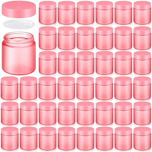 Norme 48 Pcs 4 oz Glass Jars with Lids Leakproof Round Airtight Empty Cosmetic Jars with Inner Liners Lid for Storing Lotions Powder Ointments Candle Making (Pink)