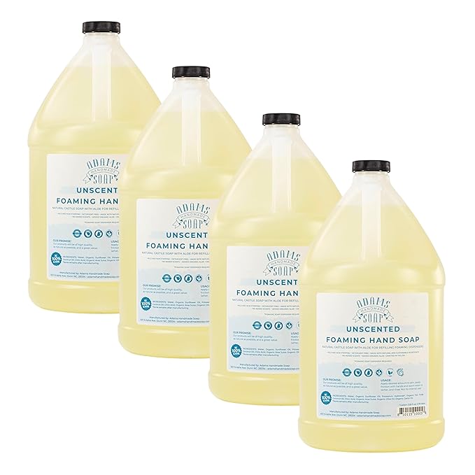 Adams Handmade Soap Thin Castile Foaming Liquid Hand Soap 1 Gallon Refill - Unscented (Pack of 4)
