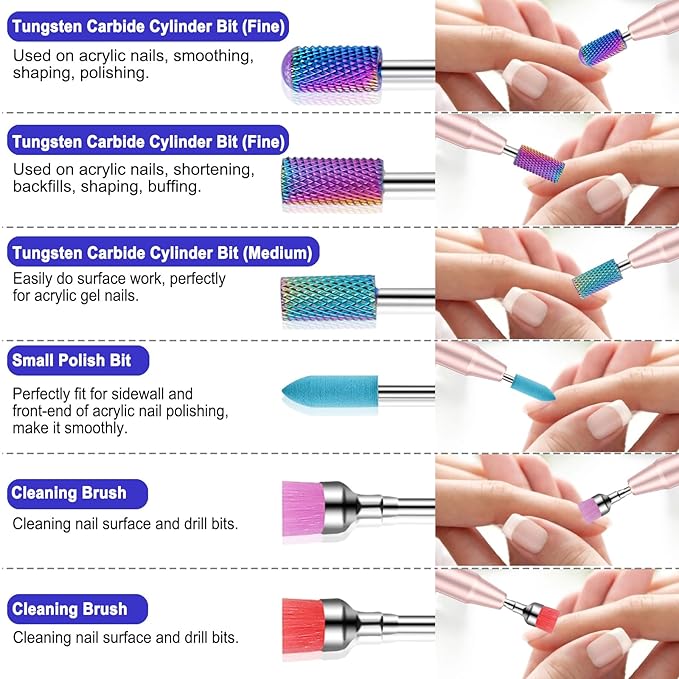 30Pcs Nail Drill Bits Set with Rhinestone Storage Box, 3/32 Inch Ceramic Diamond Carbide Nail Drill Bits for Acrylic Gel Polish, Cuticle Efile Remover for Manicure (Deep Blue)