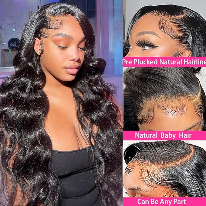 28 Inch Body Wave Lace Front Wigs Human Hair 13x4 HD Transparent Lace Front Wigs Human Hair for Black Women 180% Density Glueless Wigs Human Hair Pre Plucked with Baby Hair Natural Black