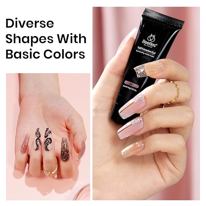 beetles Gel Polish 12 Colors Poly Nail Extension Kit Clear Jelly White Glitter Nude Pink Builder Manicure Enhancement Starter Set Need Cure UV Led Nail Lamp Balletcore Collection All-in-One Nail Art