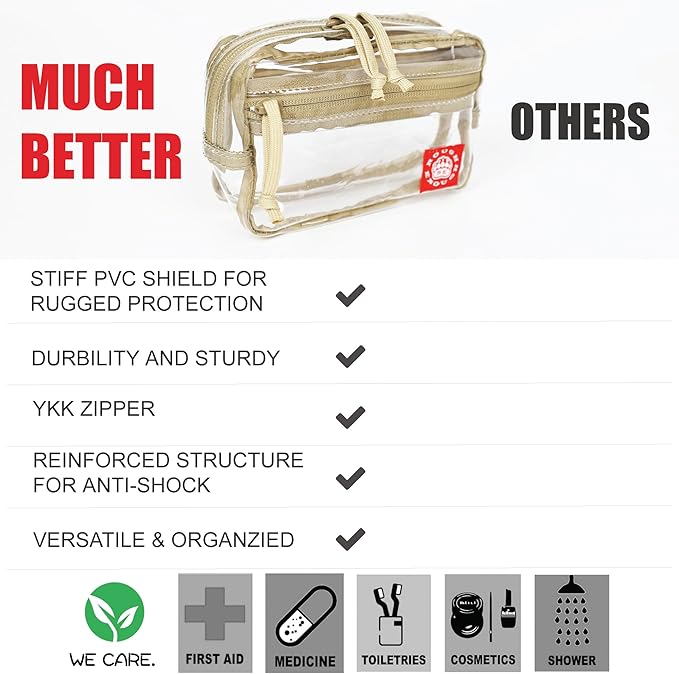 Rough Enough Small TSA Approved Toiletry Bag Clear Makeup Travel Pouch Compact Quart Size For Travel Business Trips Leakproof PVC With YKK Zipper