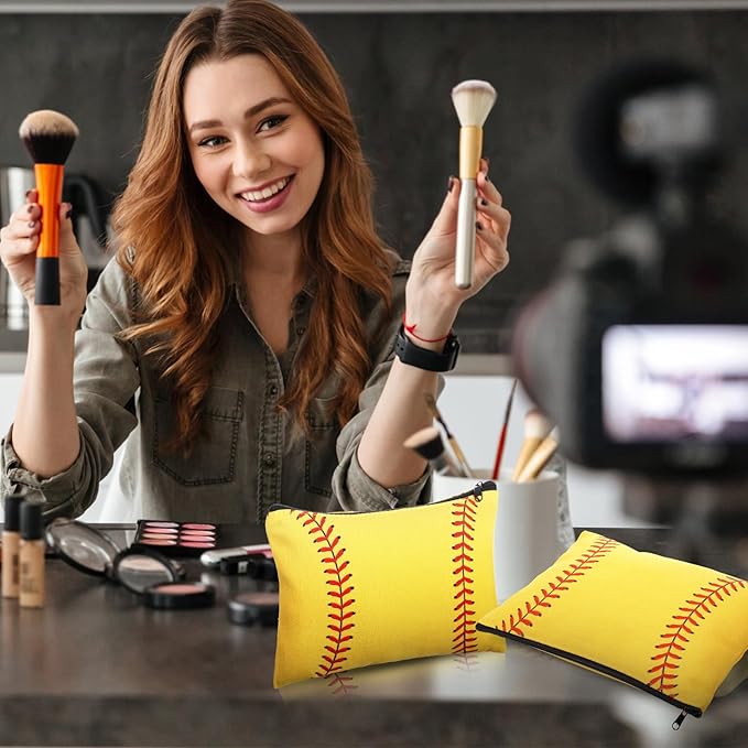 Eccliy 20 Pcs Softball Makeup Bags Bulk Sport Team Gifts Softball Cosmetic Bag Accessories for Women Toiletry Zipper Pouch Travel Canvas Gifts Stuff for Party Team Players Lover