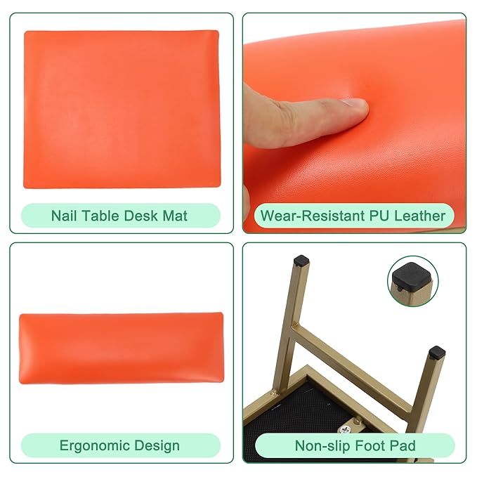 VOCOSTE 1 Set Arm Rest for Nails Tech, Non-Slip Nail Arm Rest, Manicure Hand Rest with Nail Table Mat, Hand Rest for Nails Tech, Nail Hand Rest, Orange