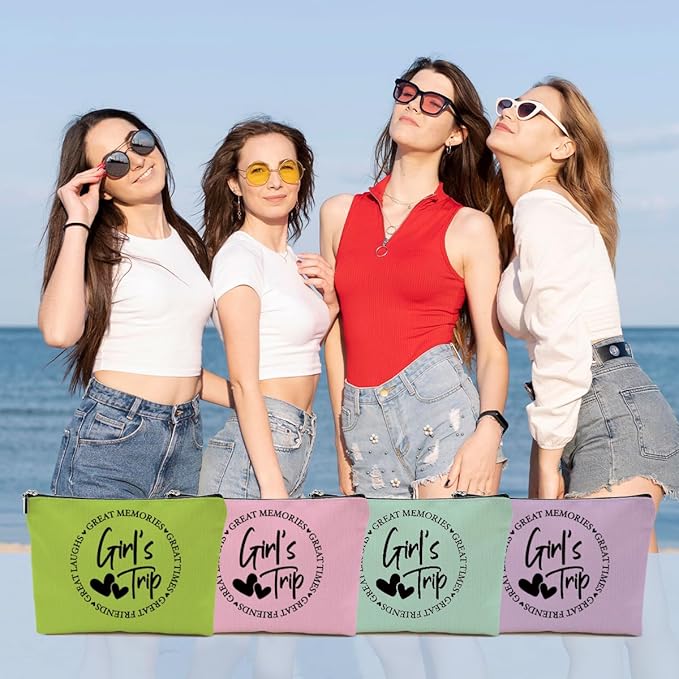 4Pcs Girls Trip Gifts Favors, 2025 Girls Weekend Gifts Makeup Bag, Bestie Gifts Weekend Bag Vacation Cosmetic Bag, Friendship Gifts for Women Best Friend BFF, Graduation Wedding Gifts Toiletry Bag