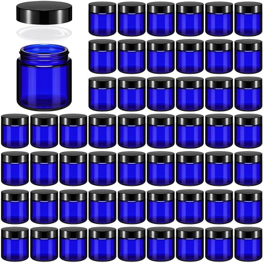 Norme 64 Pcs 4 oz Glass Jars with Lids Leakproof Round Airtight Empty Cosmetic Jars with Inner Liners Lid for Storing Lotions Powder Ointments Candle Making (Blue,Black)
