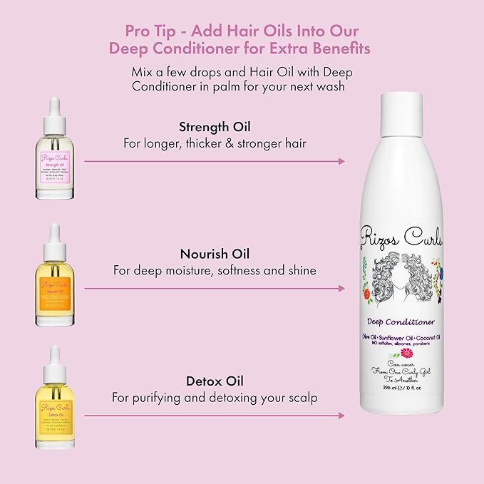 Rizos Curls Strength Oil, Promote Stronger, Longer & Thicker Hair, Improve Split Ends and Repair Dry Brittle Hair, Protects Against Damage & Breakage, For All Hair Types 1a - 4c, 1 oz