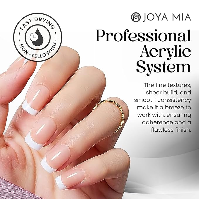 Joya Mia Acrylic Powder for Nails, MMA-Free, Super Adhesion Professional Powder for Flawless & Long-Lasting Nail Enhancements, Easy Application, Vibrant & Stunning Colors - Pure White, 2 oz