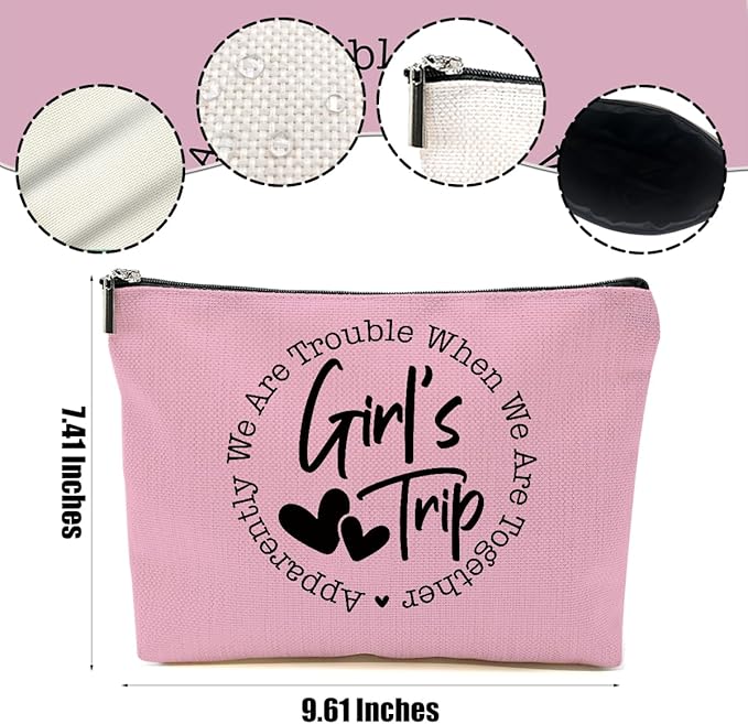4Pcs Girls Trip Gifts Favors, 2025 Girls Weekend Gifts Funny Makeup Bag, Bestie Gifts Weekend Bag Vacation Cosmetic Bag, Friendship Gifts for Women Friend BFF, Graduation Wedding Gifts Toiletry Bag