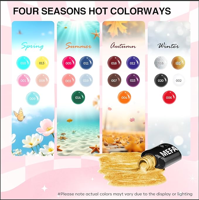 MEFA Gel Nail Polish Set, 23 Pcs Burgundy Red Brown Gel Polish Set Collection Summer Neon Classic Orange Black Navy Blue Glitter Nail Polish Starter Set with Glossy & Matte Top Base Coat Nail Art Gift