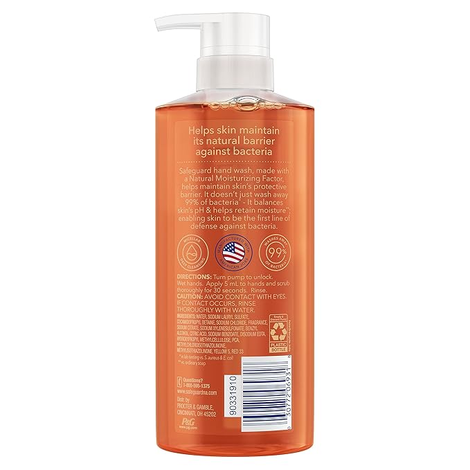 Safeguard Hydrating Liquid Hand Soap, Almond Scent, Made with Plant Based Cleansers, 15.5 oz (Pack of 4)