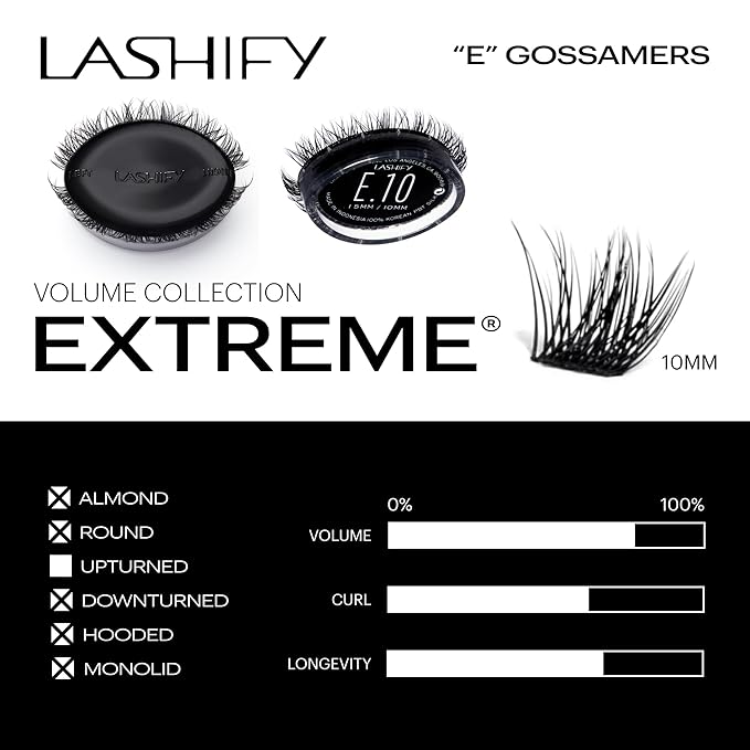 Lashify Extreme 10mm Gossamer DIY Eyelash Extensions Refill, Black, Easy False Lashes To Add Tremendous Volume
