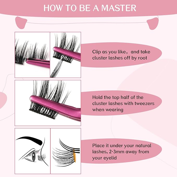 Lash Clusters, 72 Pcs Individual Cluster Lashes DIY Lash Extension 10-16mm Eyelash Clusters Volume Wispy Lashes Super Thin Band Reusable Soft & Comfortable(Cheery,D-12mm)