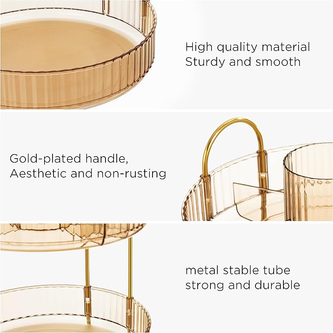 HBlife 360 Rotating Makeup Organizer, 3 Tier Perfume Organizer Skincare Organizer Large Capacity Cosmetic Storage for Bathroom, Vanity, Countertop, Glod