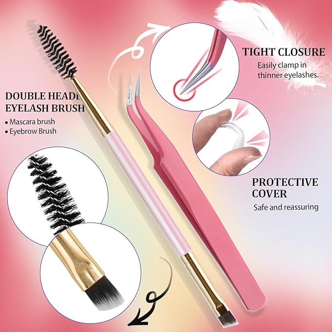 DIY Fluffy Lash Extension Kit 630Pcs 10-18mm D Curl Lashes Clusters with Lash Bond and Seal Glue Remover Lash Shampoo Cleansing Brush Headband Wristband Tweezers Eyelash Brush Applicator