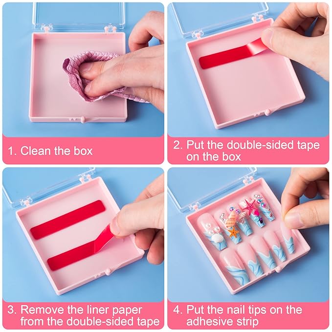 ANCIRS 25 Pack Acrylic Nail Storage Box for DIY Press-on Nails Holder & 60pcs Double Sided Adhesive Nail Display Tape, Artificial Nail Stand Packaging Organizer Case & Fake Nail Tip Tapes for Nail Art