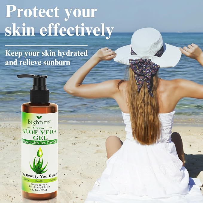 Aloe Vera Gel with Tea Tree Oil for Face & Body, Freshly-cut Aloe Vera Gel Ideal for Skin, Scalp, & Hair Hydration, Calming Moisturizer for Soothing After Sun Care Relief, 6.93 oz