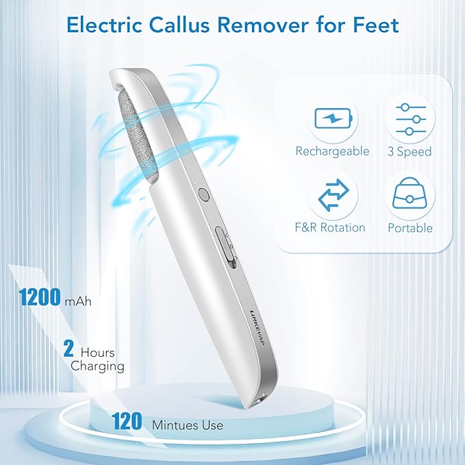 Electric Callus Remover for Feet, Professional Pedicure Kit Foot Scrubber for Dry, Dead, Cracked, Hard Skin, at Home Feet Spa Care Kit for Men & Women (Cold White)