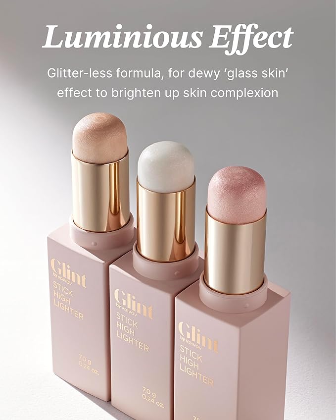 Glint Stick Highlighter Special Set (Milky Moon(Set), 0.24oz + Egg-Shaped Makeup Sponge) - Multi-Use Illuminator Stick. Korean Makeup by LG Beauty. Creamy & Blendable Color.
