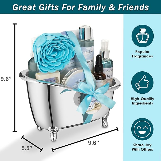 Spa Gift Baskets For Women - Luxury Bath Set With Ocean & Coconut - Spa Kit Includes Body Wash, Bubble Bath, Lotion, Body Butter, Soap, Bath Oil, Shower Puff, and Towel