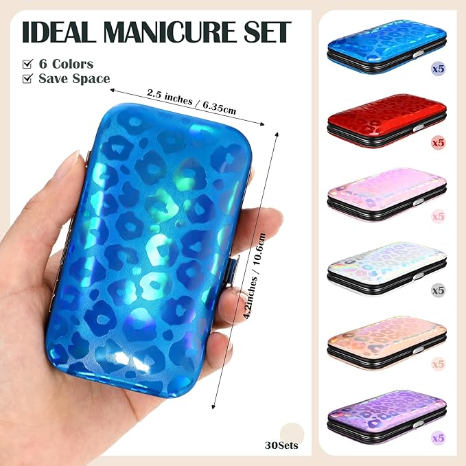 30 Sets Bulk Gifts for Women Manicure Set Bulk Professional Nail Care Kit Nail Clippers Kit 8 in 1 Stainless Steel Pedicure Set with Travel Case for Women Men(Laser Leopard Print)