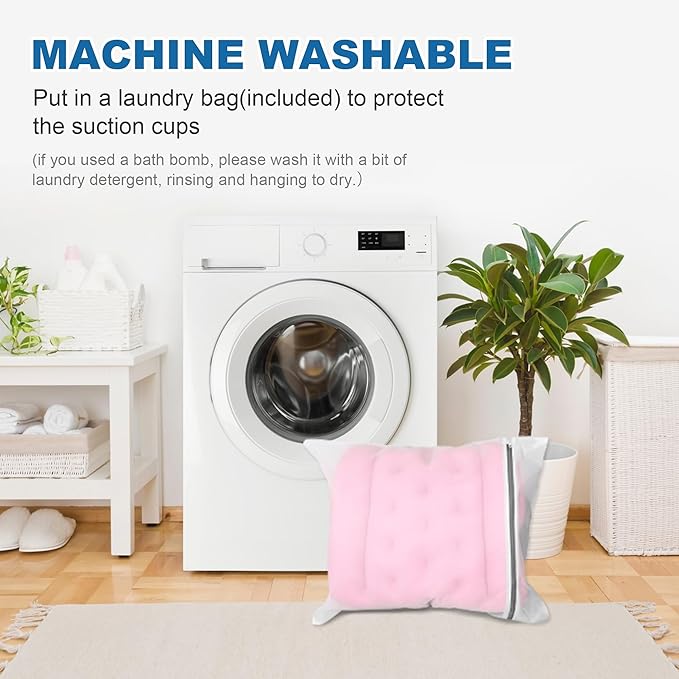 Full Body Bath Pillow, Luxury Bath Cushion with 192 Suction Cups, Bath Pillows for Tub for Head and Neck Support, with Laundry Bag Pink, 51" x 16"