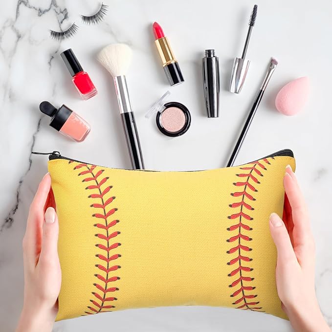 Eccliy 20 Pcs Softball Makeup Bags Bulk Sport Team Gifts Softball Cosmetic Bag Accessories for Women Toiletry Zipper Pouch Travel Canvas Gifts Stuff for Party Team Players Lover