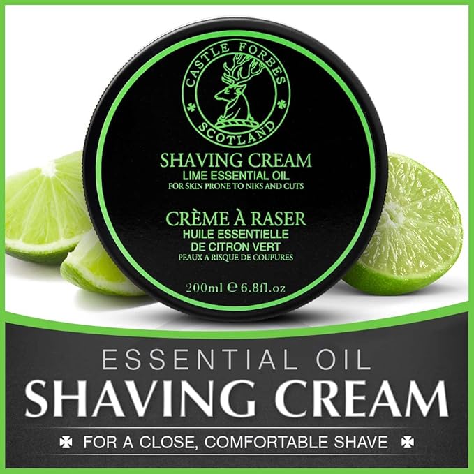 Castle Forbes Lime Shaving Cream For Men, 6.8 fl.oz. | Moisturizing Smooth Shave Lather w/ Essential Oils | Protects All Skin Types From Razor Burn & Irritation | Luxury Grooming & Beard Care