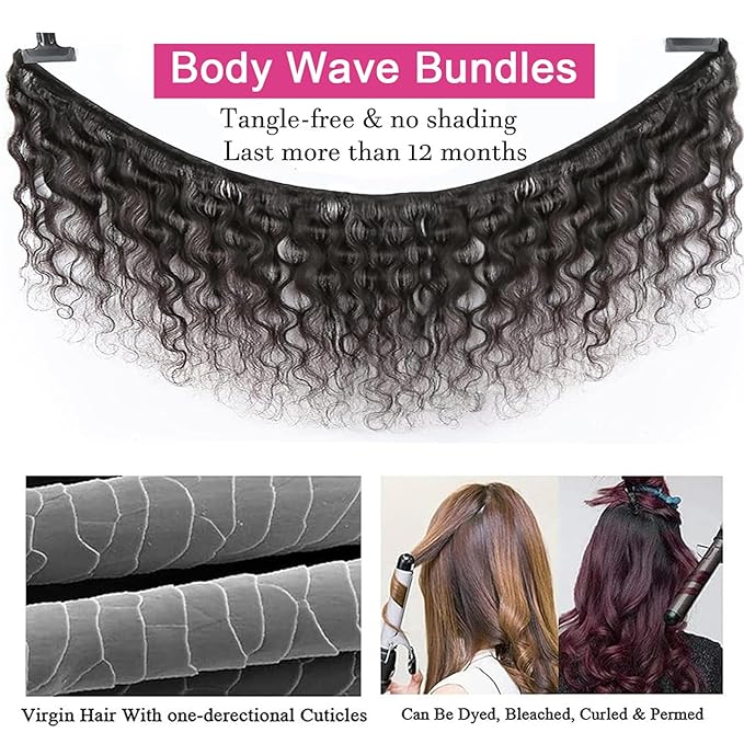 4 Bundles Human Hair Body Wave 22 24 26 28Inch 12A 100% Unprocessed Sew in Human Hair Brazilian Virgin Hair Bundles Natural Color Hair Extensions For Women