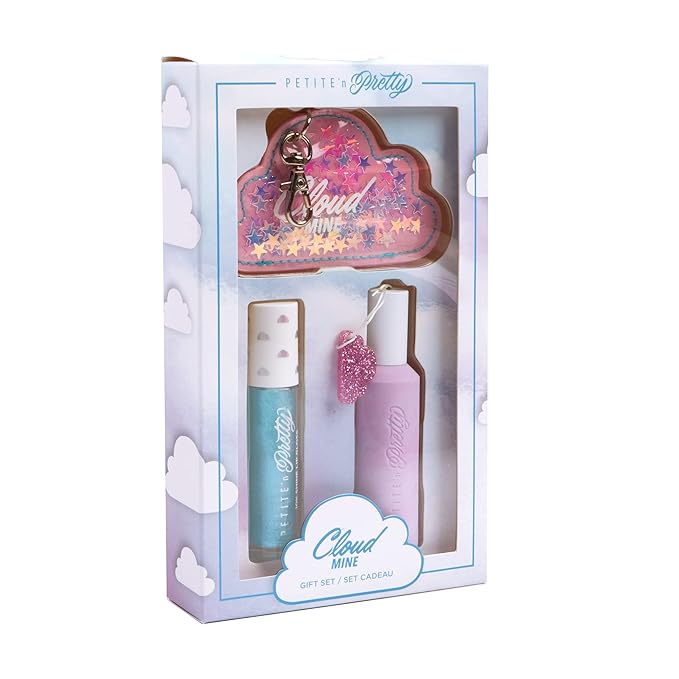 Petite 'N Pretty Cloud Mine Lip Gloss & Rollerball Perfume Gift Set - Makeup for Kids, Tweens, Teens - Light Shimmer & Sweet Scent, Made in the USA