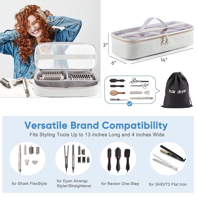 Hair Tools Travel Case with Black Hair Dryer Bag, Hair Tools Travel Carrying Case for Shark FlexStyle/SmoothStyle - Hair Air Wrap Dryer Case Flat Curling Iron Travel Organizer