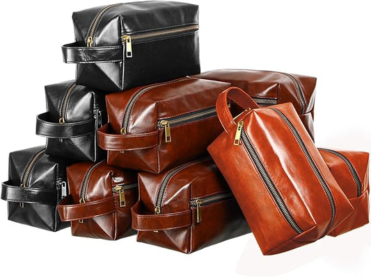 Hillban 10 Pcs Groomsmen Gift Leather Toiletry Bag for Men Travel Shaving Kit Bathroom Bag Make up Cosmetic Proposal Supplies for Wedding Favor Grooming Anniversary Boyfriend Father(Colored)