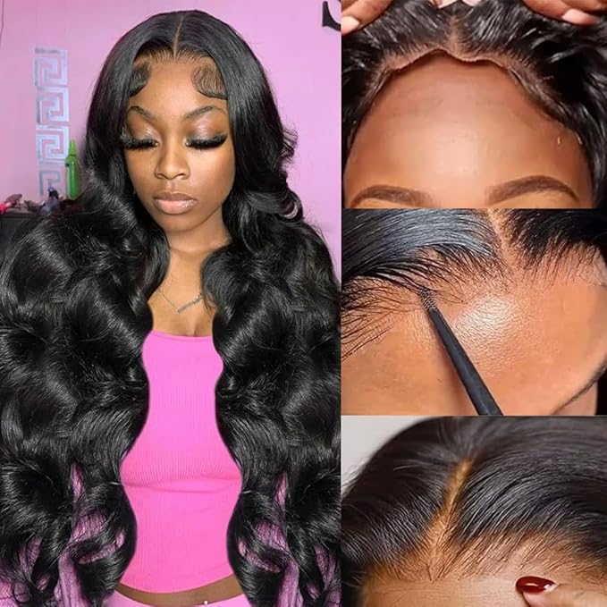 5x5 HD Lace Closure Wigs Human Hair 24 Inch Wear and Go Glueless Wigs Human Hair Pre Plucked Pre Cut 180% Density Body Wave Lace Front Wigs Human Hair 3 Seconds to Wear Glueless Wigs for Women