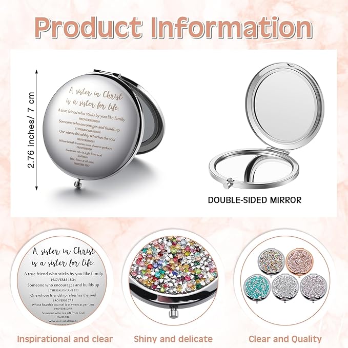 Geetery 10 Set Bulk Mothers Day Church Gifts Christian Compact Mirrors Bulk Sisters in Christ Pocket Mirrors Religious Faith Gifts for Women Mom Friend Bestie Niece Purses (Multicolor)