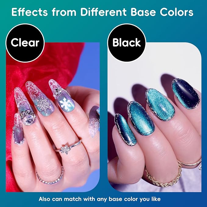 Clara Colors Cat Eye Gel Nail Polish Kit with UV Light, 12 Colors Upgraded 9D Magnetic Gel Nail Polish Galaxy Chameleon Effect Glitter Gel Nail Polish Kit with Magnet Stick Base Top Coat Tools