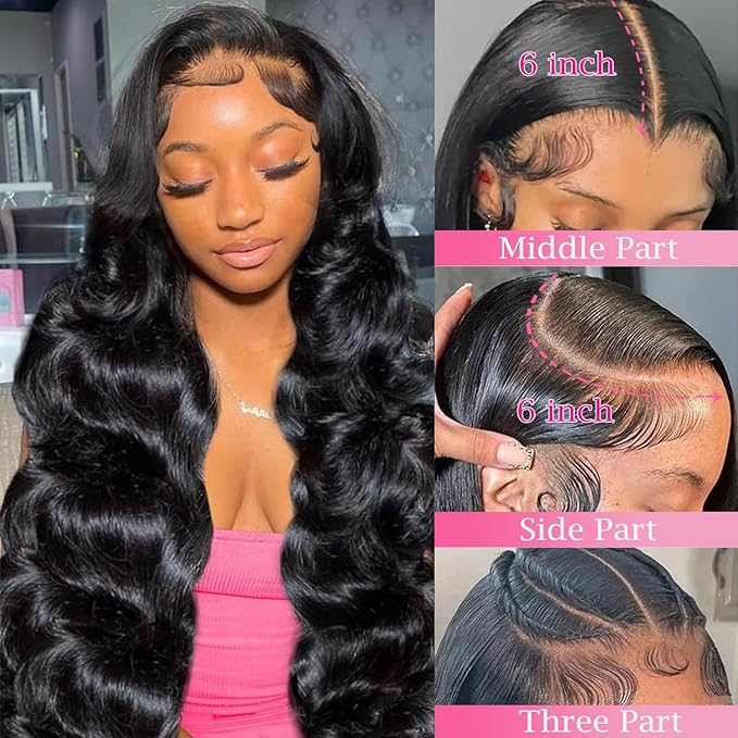 13x6 Body Wave HD Lace Front Wigs Human Hair Bleached Knots 200 Density Frontal Wigs Human Hair with Baby Hair Glueless Wigs Human Hair for Women Pre Plucked Natural Hairline Black Color 22 Inch