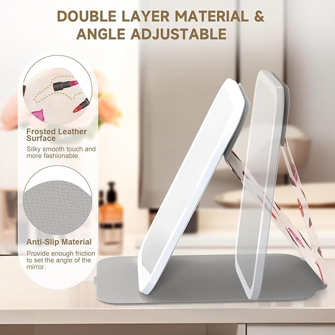 Mocado Travel Makeup Mirro with Lights, 360° Rotation Lighted Makeup Mirror, Portable Mirror with 10x Magnification, 3 Color Lightings, Dimmable Touch Screen, Tabletop Light up Mirror(Lipstick)