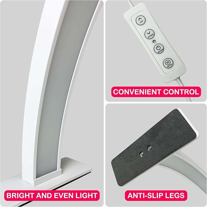 Half-Moon Nail Tech Desk Lamp - 3360 Lumen LED Nail Light Desk Lamp with Button Control, Perfect Nail Table Lamp for Manicure, Tattoo & Nail Desk Light (White)