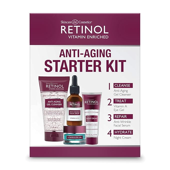 Retinol Anti-Aging Starter Kit – The Original Retinol For a Younger Look – [4] Conveniently Sized Products Perfect For Travel or First Time Try – Cleanse, Treat, Repair & Hydrate On-The-Go