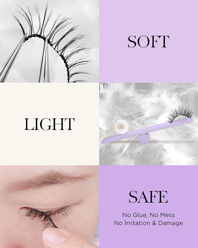 BEYELIAN Soft Magnetic Eyelashes, Reusable Magnetic Lashes with Applicator Natural Look No Glue Needed Comfortable & Secure Fit for All-Day Wear (1 Pair,SME04)