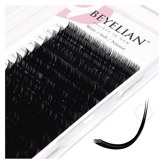 BEYELIAN Ellipse Flat Eyelash Extension, 16 Rows 0.20mm C Curl 7-15mm Mixed Length Lash Extension Matte Black Professional Eyelash Extension Supplies for Salon Use